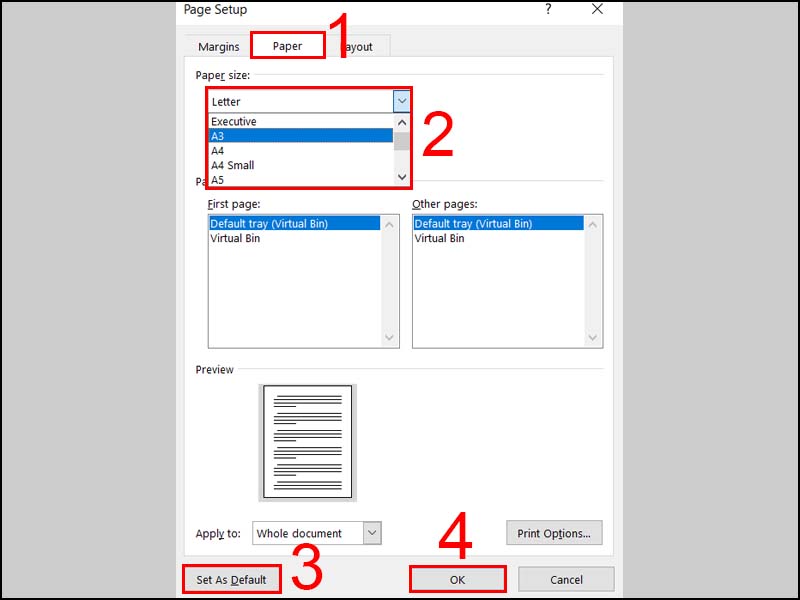 Kích cỡ giấy A3 tiêu chuẩn: Cách in giấy A3 trong Word 5 intamdat.com-kích cỡ giấy A3